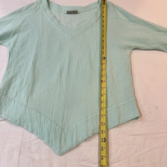 Cottonways Dorie Cotton Gauze Mint GreenTop Size 0 XS/S Blouse 3/4 Sleeve V Neck - Picture 5 of 10